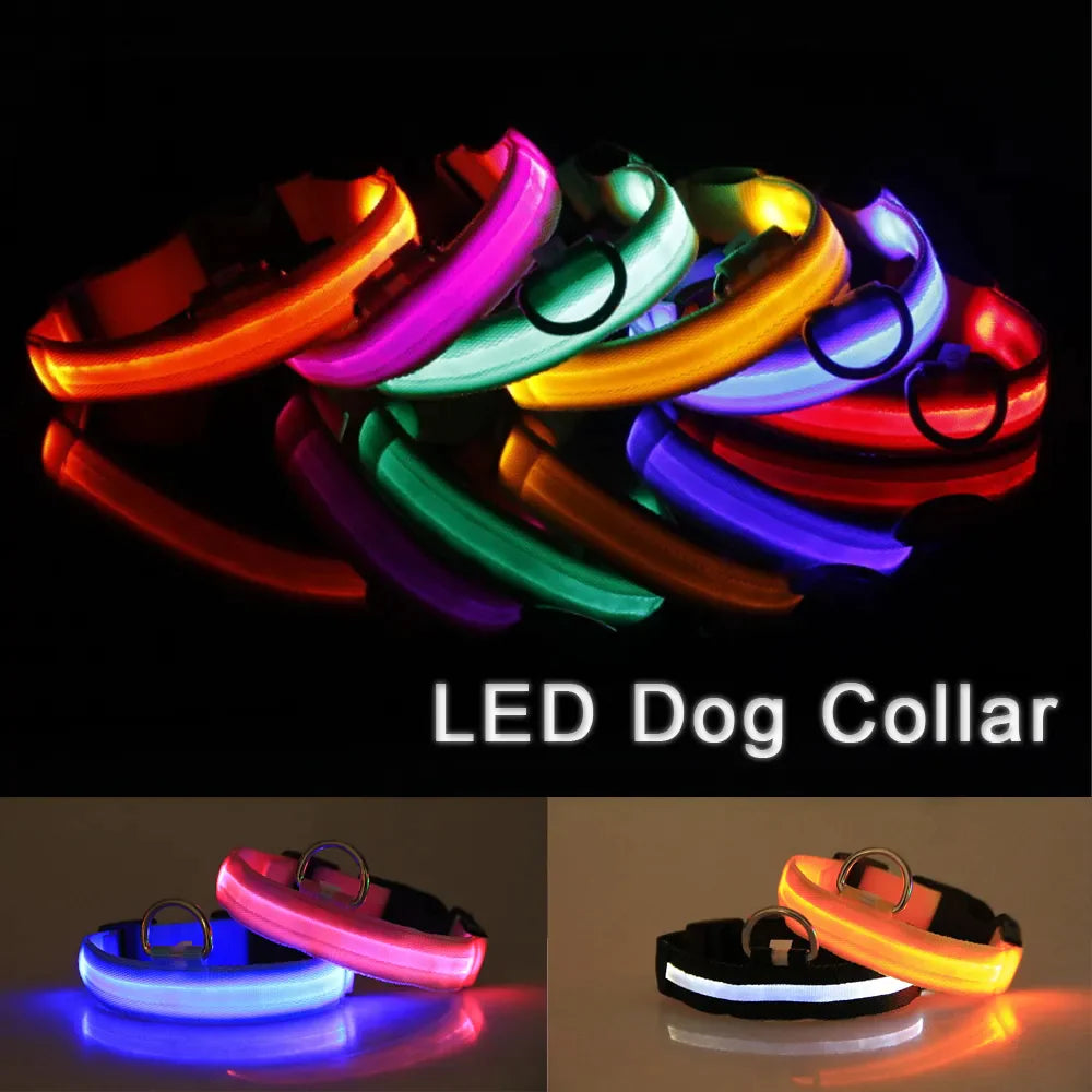 LED Adjustable Dog Collar Blinking Flashing Light Up Glow Pets Safety Waterproof - Pawfect Co.