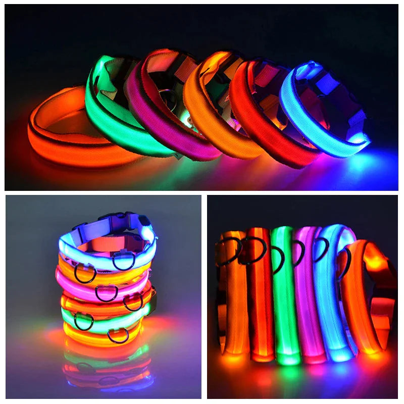 LED Adjustable Dog Collar Blinking Flashing Light Up Glow Pets Safety Waterproof - Pawfect Co.