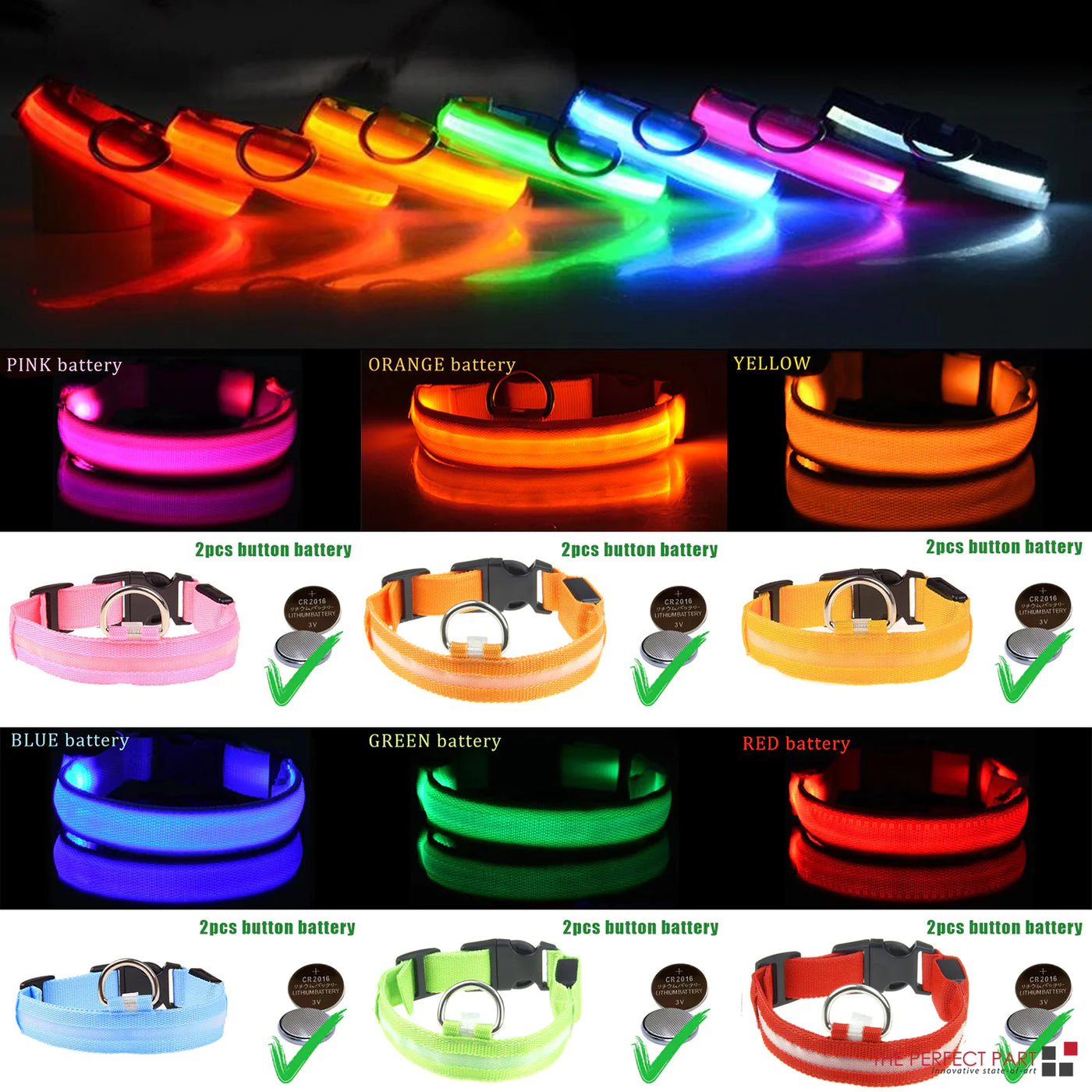 LED Adjustable Dog Collar Blinking Flashing Light Up Glow Pets Safety Waterproof - Pawfect Co.